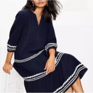LOFT navy and white tiered maxi dress